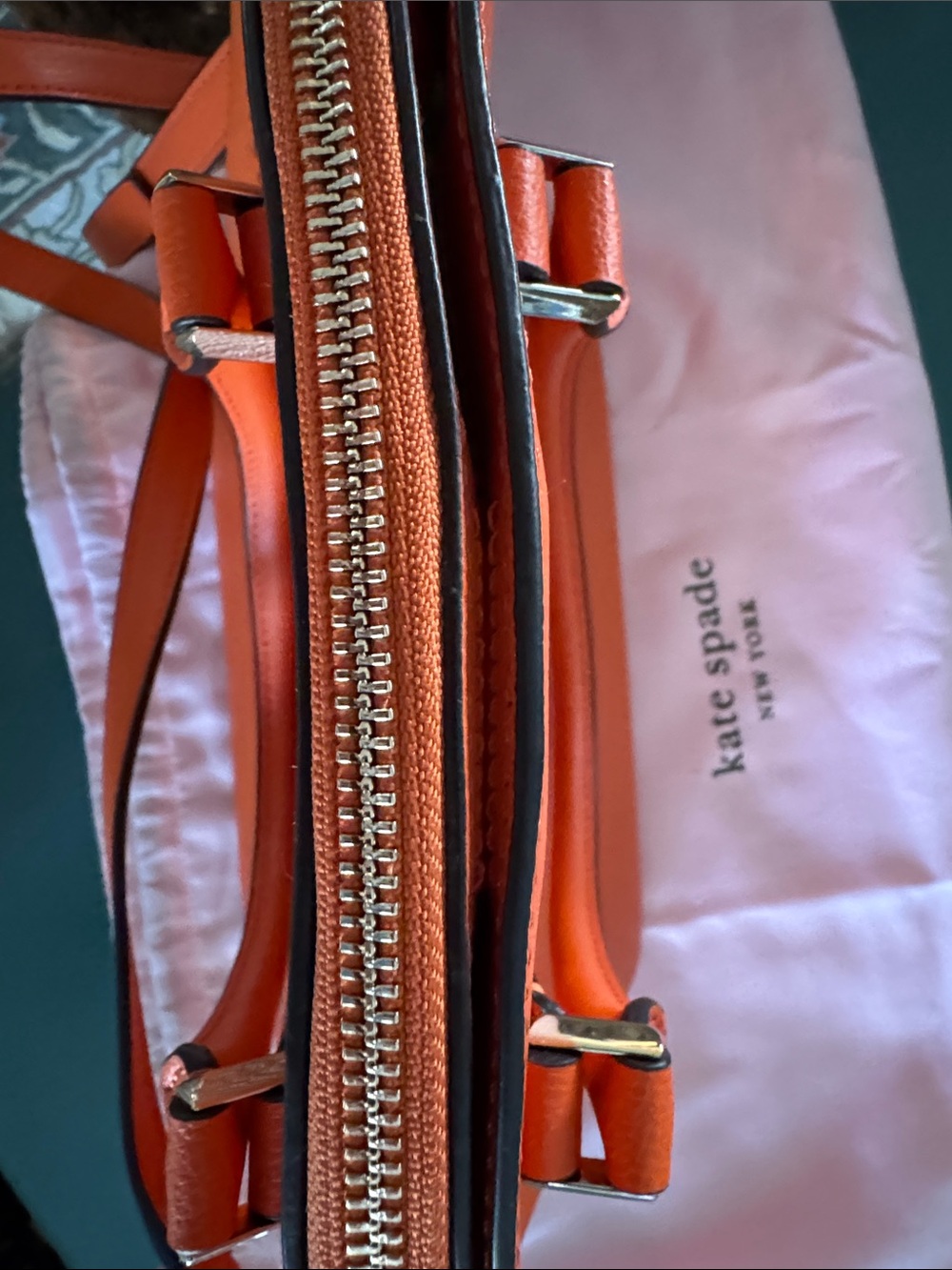 Kate Spade Orange Leather Dome Satchel with Crossbody Strap NWOT. Never used - Picture 7 of 7